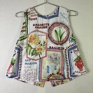 Rachel Zoe Postcard Top M Linen Blend Beachy Vacation Tropical